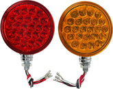 2pc Red/Amber 48 LED Round Double Face Chrome Stud Mount Pedestal Fender Stop Turn Tail Light Truck Trailer Peterbilt Freightliner Kenworth Mack Western Star 10-30V